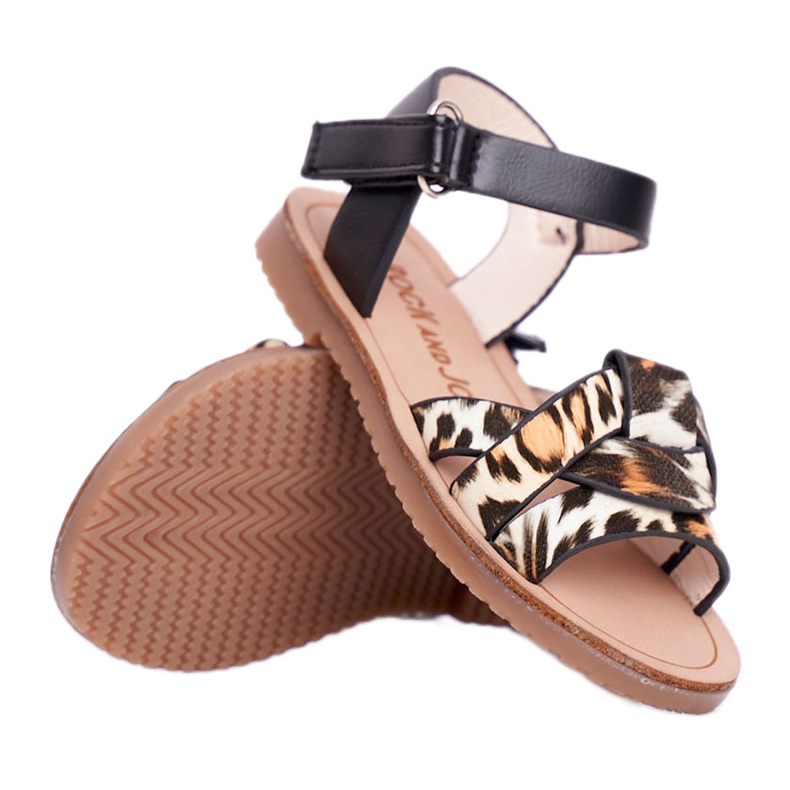 FRROCK Dětské sandály se suchým zipem Panterka Mimi hnědý černá oranžový