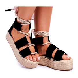 PS1 Dámské espadrilky na platformě Black India Linen černý