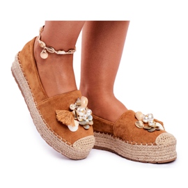 PS1 Dámské espadrilky na lněné platformě Camel Denver hnědý