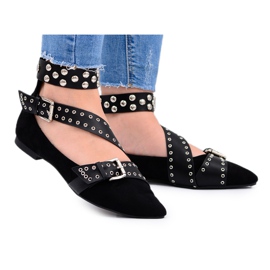 Lu Boo Black Ballerina Popruhy Nýty V Spitz Esteria černý