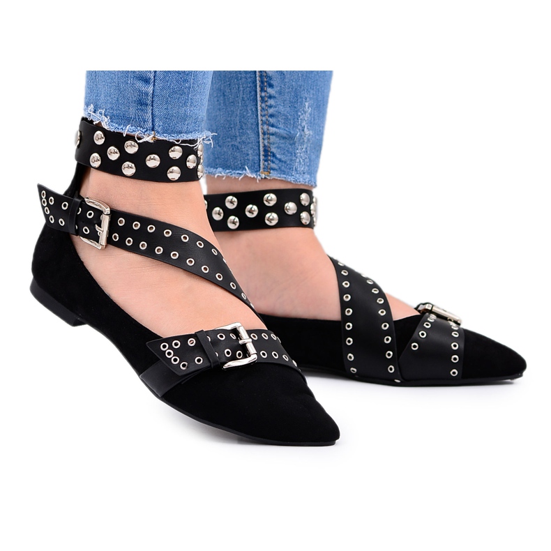 Lu Boo Black Ballerina Popruhy Nýty V Spitz Esteria černá