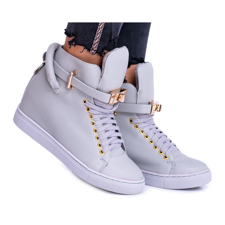 Dámské tenisky Lu Boo šedé vyhřívané zlaté visací zámek šedá