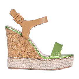 Zelené espadrilky klínové sandály VB76063 béžový zelená