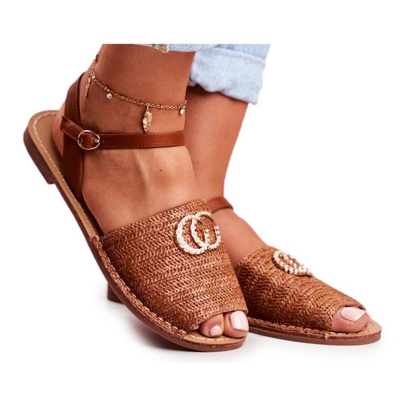 Hnědé dámské ploché sandály Lu Boo pletená Felicia hnědý