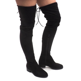 Semišové boty na pompon AB02-53 černé černý