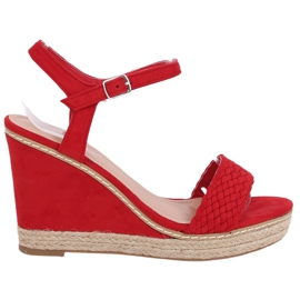 Červené espadrilky na klínech, červené druhy 100-937SC-1 Red Ii červený
