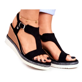 BUGO Dámské sandály na klínku černé Rosa černá