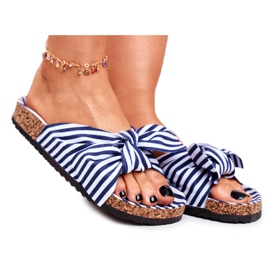 BUGO Dámské pantofle s mašlemi Pin-up Navy Blue Verrone bílý námořnická modř
