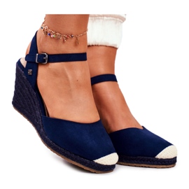 Dámské sandály na pleteném klínu Big Star Navy Blue DD274A172 námořnická modř