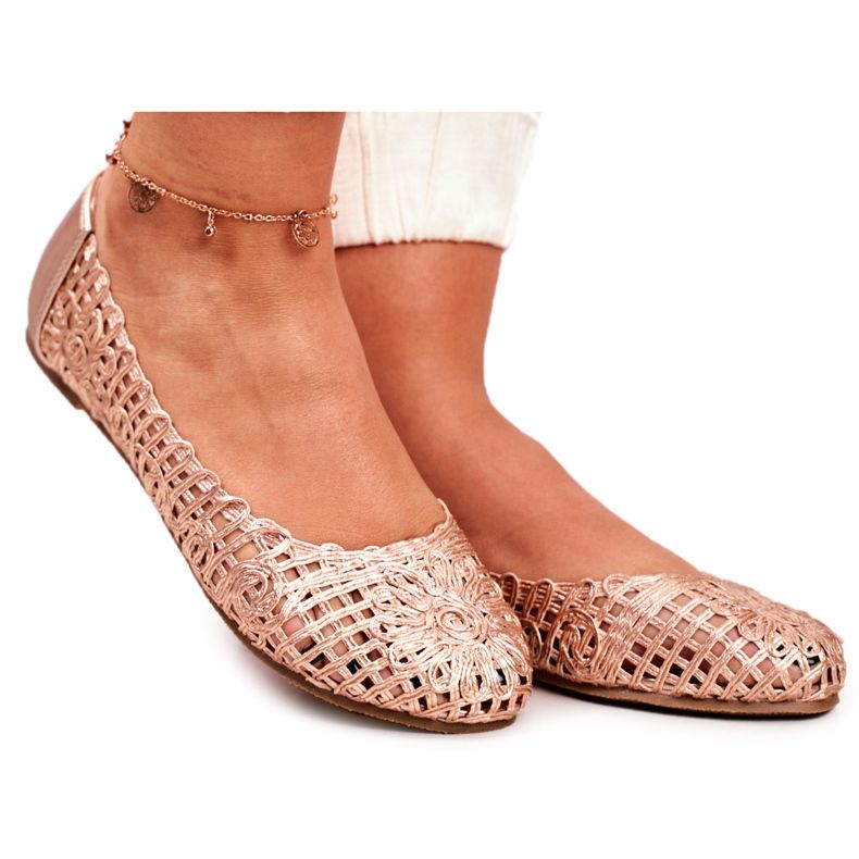 Dámské balerínky Lu Boo Rose Gold prolamované pletené nošení růžový