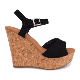 Sandály na klínku Cork 5H5654 Black černá Sandály na klínku Cork 5H5654 Black černá