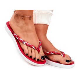 PS1 Dámské pantofle Žabky Pletený opasek Červený Peggie červené