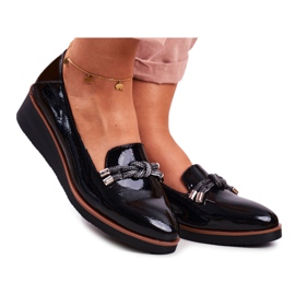 Vinceza Dámské černé mokasíny lakované na klínu Abba černá