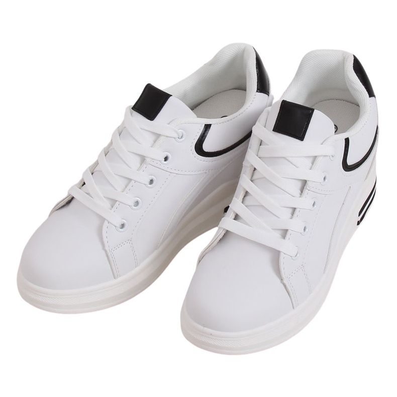 Bílé tenisky BY-0370 BÍLÉ / ČERNÉ na skrytém klínu bílý černá