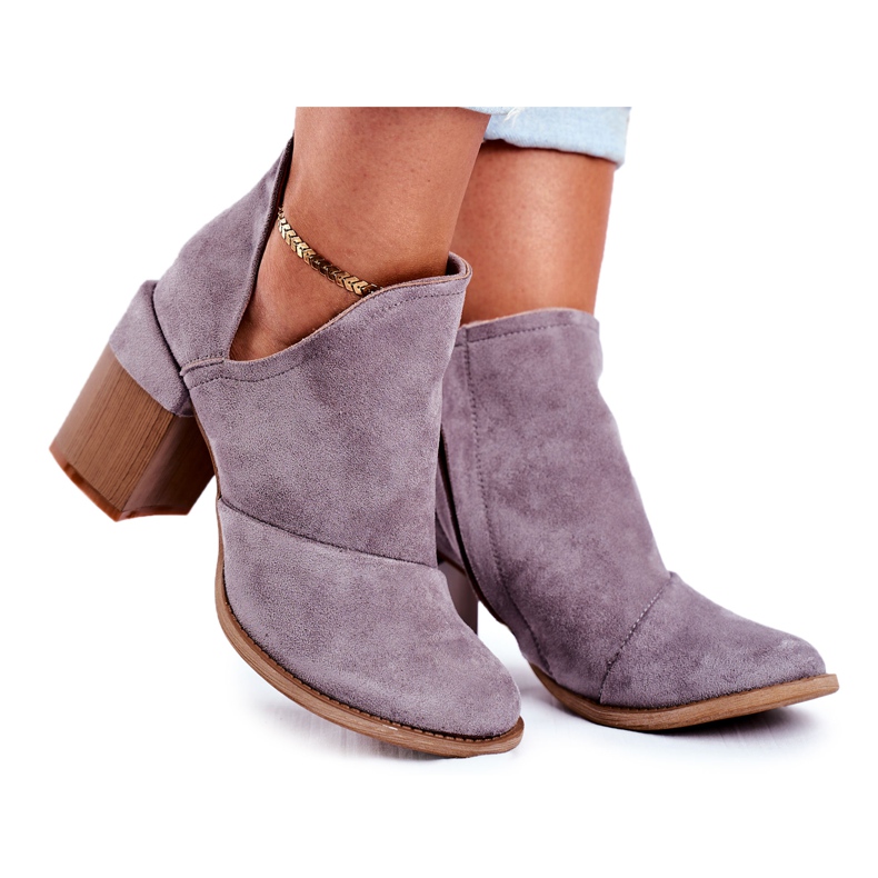 MSMG Dámské kozačky na podpatku Šedý meliori střih šedá