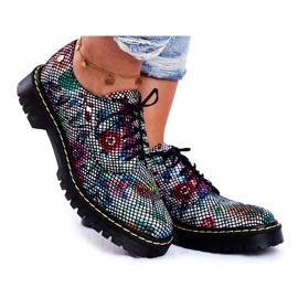 Dámské kožené květiny Brogues Oxfords Maciejka 04087-43 černý vícebarevný