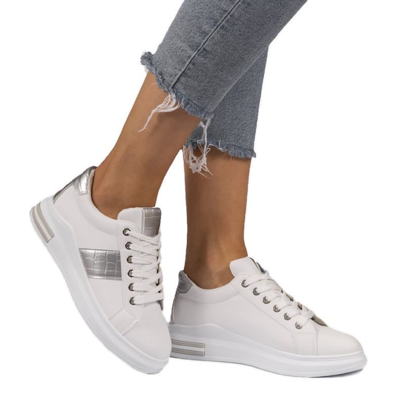 Bílé módní tenisky s ekokůží C912 bílý stříbrný šedá