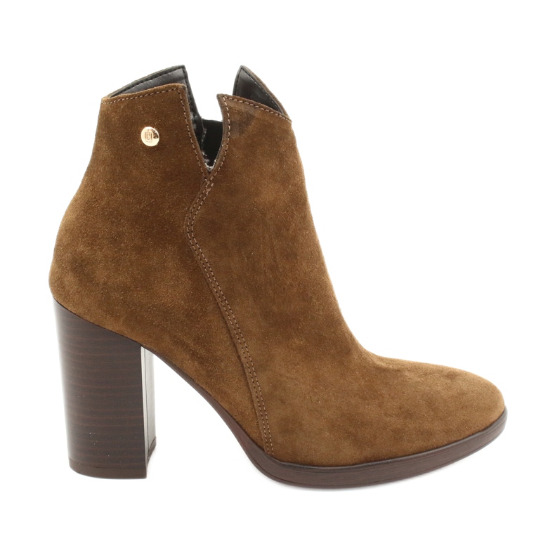 Gamis Kožené semišové kozačky na sloupku 4018 hnědý