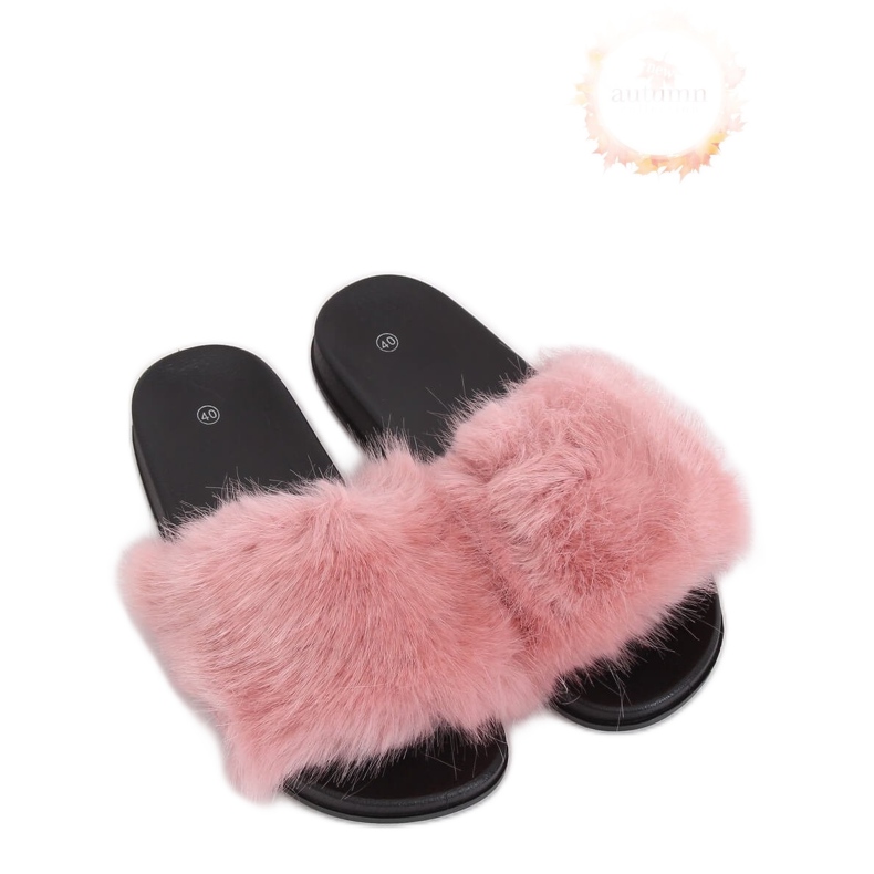 Růžové pantofle s kožešinou CK107P Pink růžový Růžové pantofle s kožešinou CK107P Pink růžový