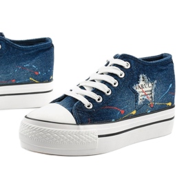 Tmavě modré tenisky se šněrovanými klínky Mirarenna modrý Tmavě modré tenisky se šněrovanými klínky Mirarenna modrý