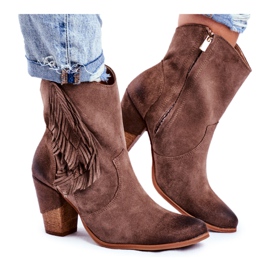 Exquisite Dámské kozačky Quintana z cappuccina kůže na vysokém podpatku hnědý