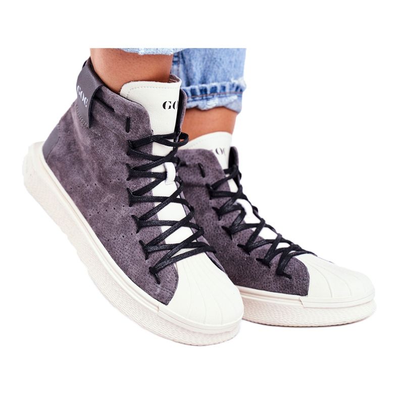 Dámské sportovní kožené boty GOE šedé GG2N3049 šedá