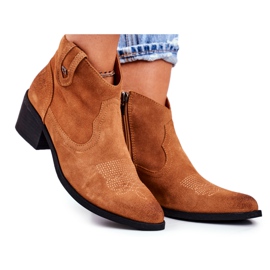 Dámské boty na podpatku, kožené boty Big Star Camel GG274330 hnědý