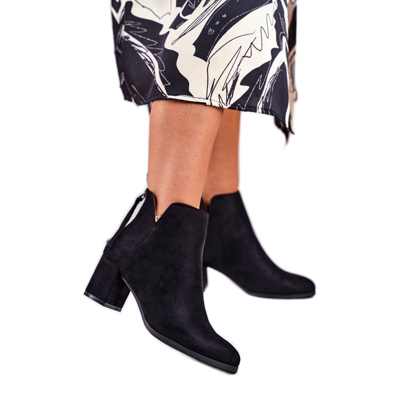 Vinceza Dámské kozačky na podpatku semišové černé mimózy černá