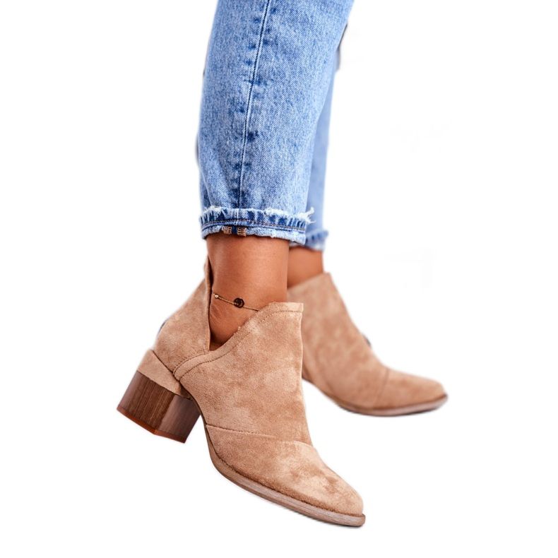 Dámské kozačky na podpatku střihu Khaki Mini Meliori béžový