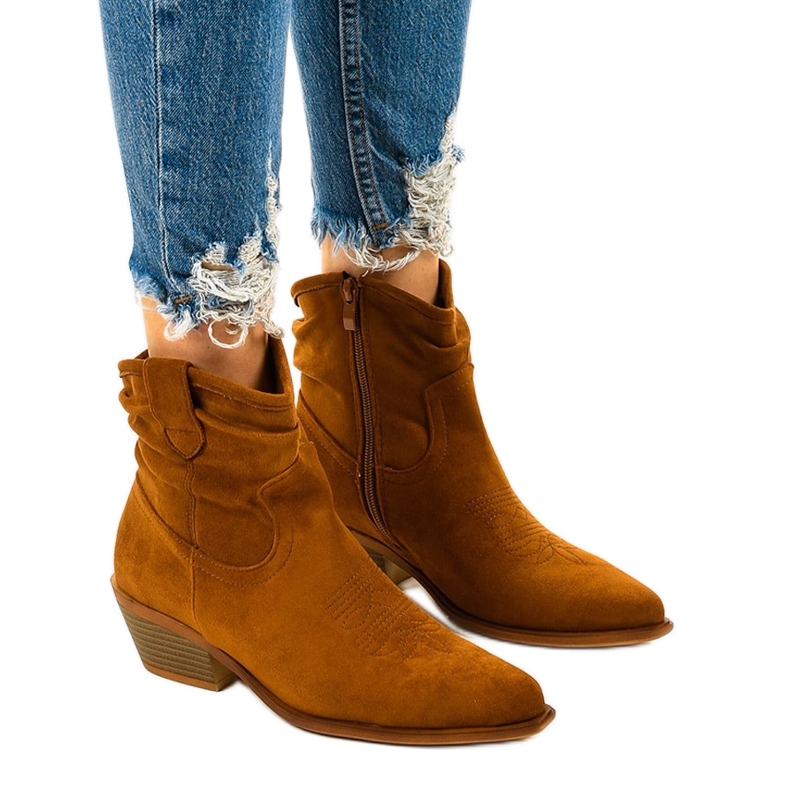 Euphelea hnědé semišové vysoké kovbojské boty hnědý