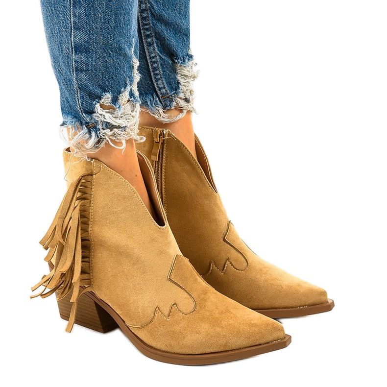 Béžové semišové kotníkové boty z kovbojských bot Joesler béžový