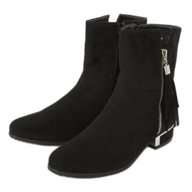 Černé dámské kozačky na plochém podpatku HFN-2311 Black černý
