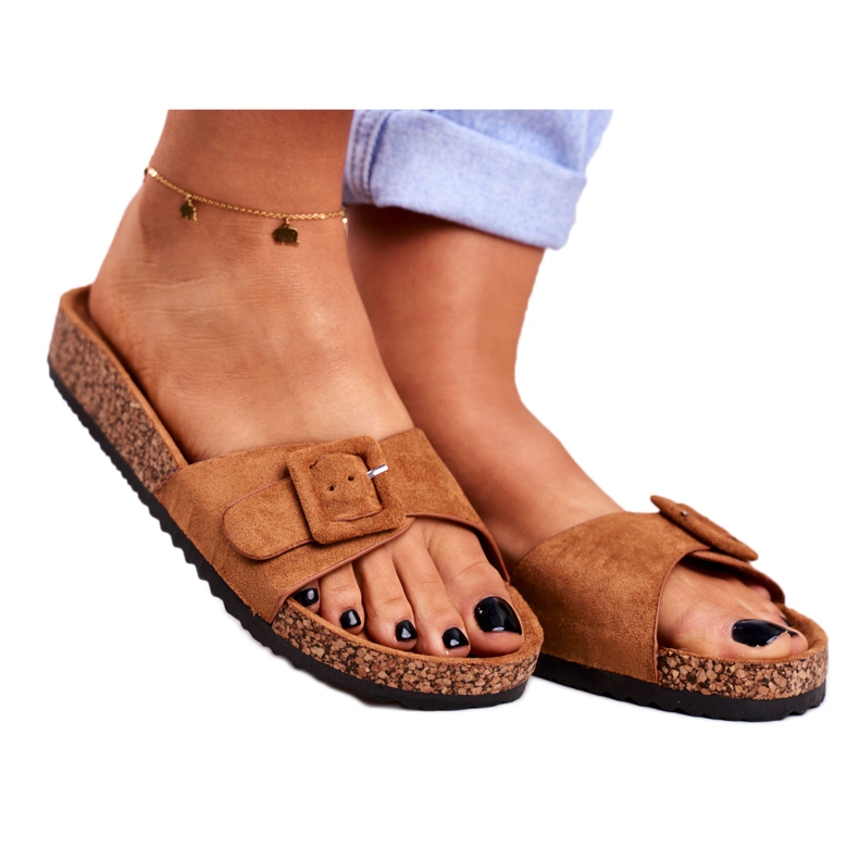 BUGO Dámské hnědé pantofle s přezkou, nastavitelná růžovka hnědý