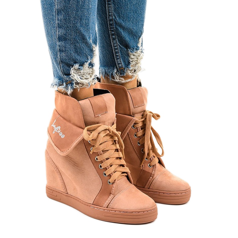 Růžové tenisky se šněrovacími klíny B12-22 růžový