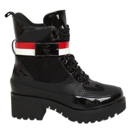 Černé šněrovací dámské boty NS086 Black bílý černý červený