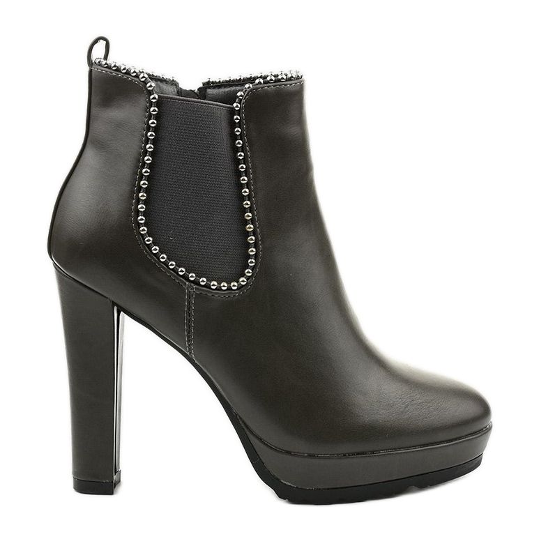 Šedé kozačky na sloupku se zapínáním na zip a cirkusovou gumou šedá