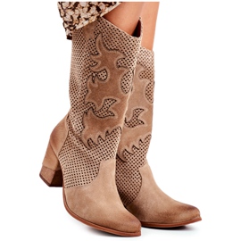 Exquisite Dámské kotníkové boty na vysokém podpatku béžové kožené rozmarýny béžový