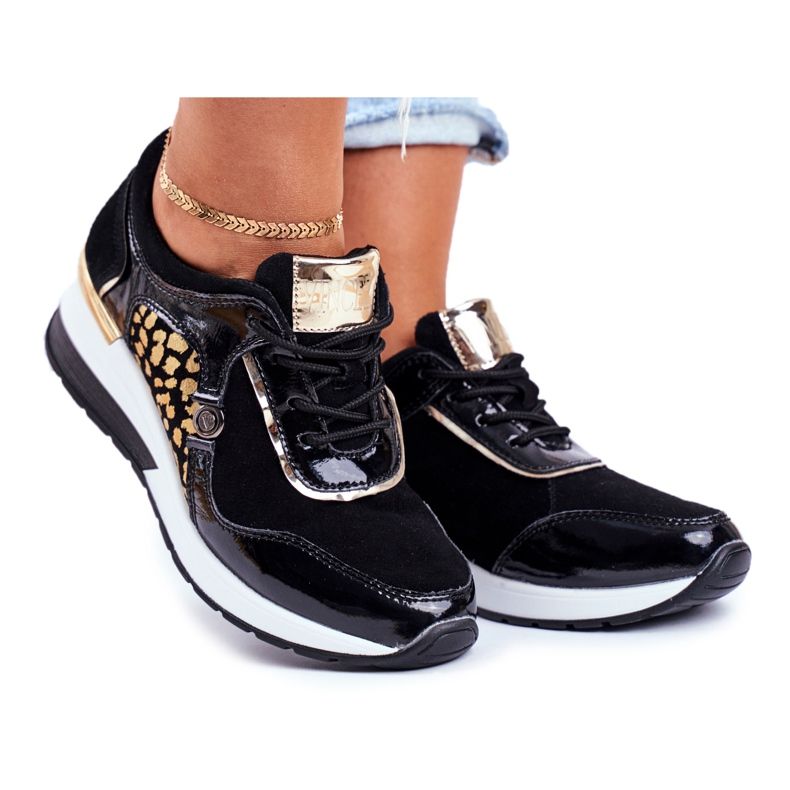 Vinceza Dámské sportovní boty Tenisky černé kůže 21-7778 černá