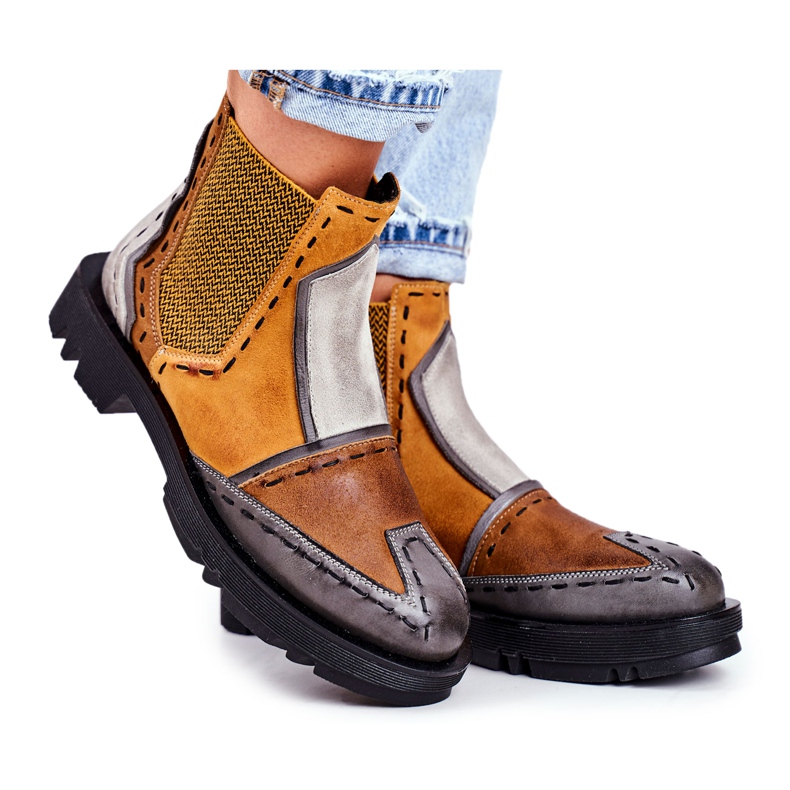 Dámské kožené kozačky Jodhpur Maciejka Yellow 04634 vícebarevný žlutá