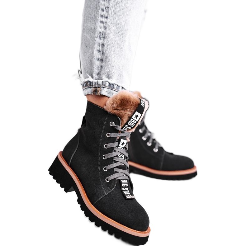 Dámské kozačky semišové Big Star šedé GG274903 černá