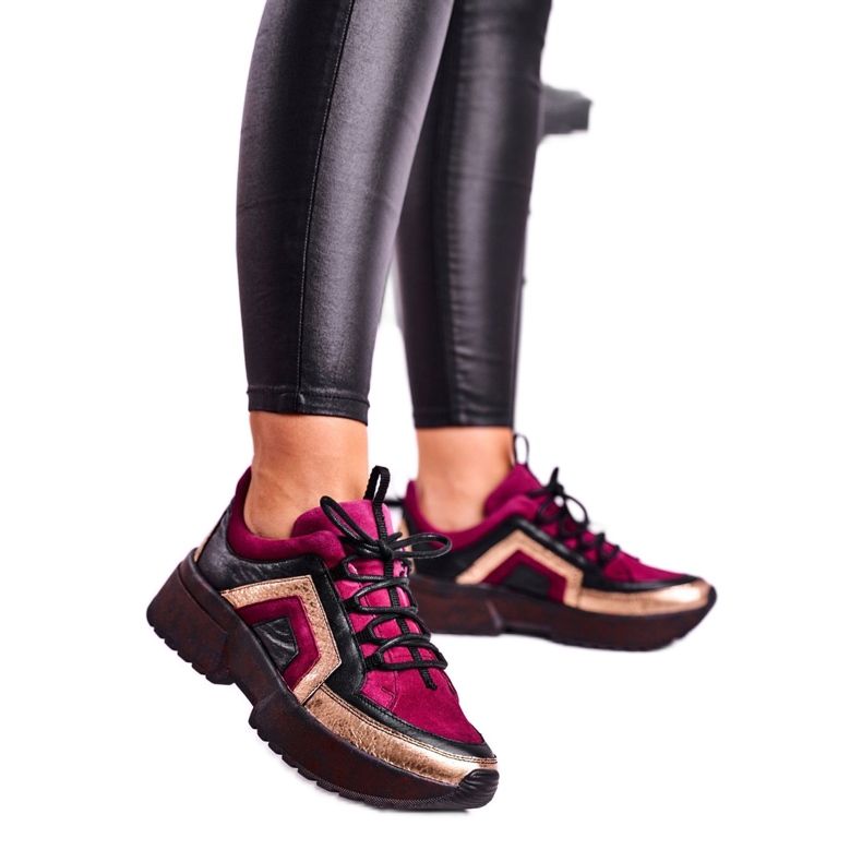 Dámské tenisky Brogues Maciejka Leather Burgundy 04731-23 červené vícebarevný