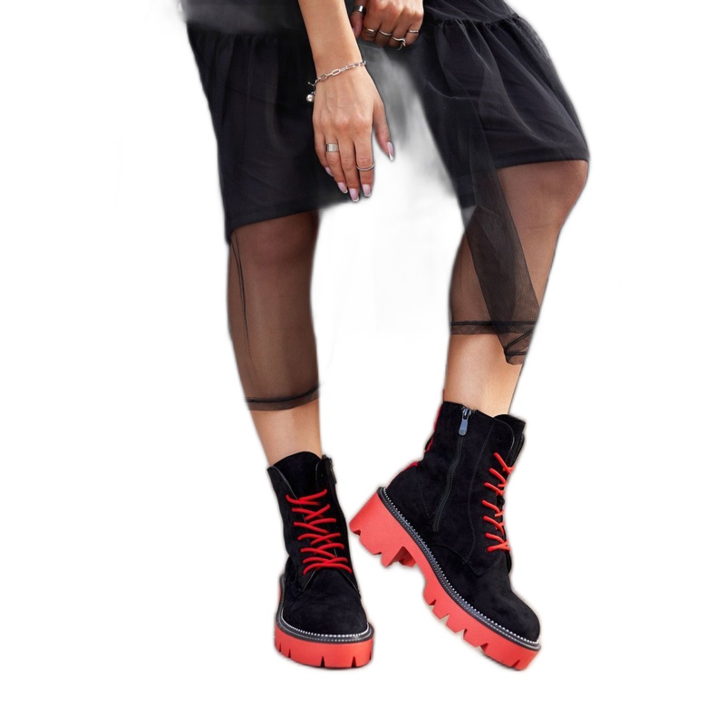 PS1 Dámské kozačky černé červené semišové Malawi černá