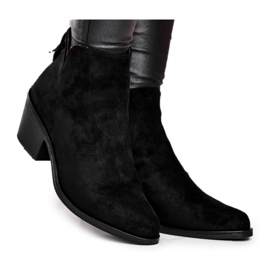 S.Barski Dámské kozačky na podpatku zateplené podzimní černé mléčné černá