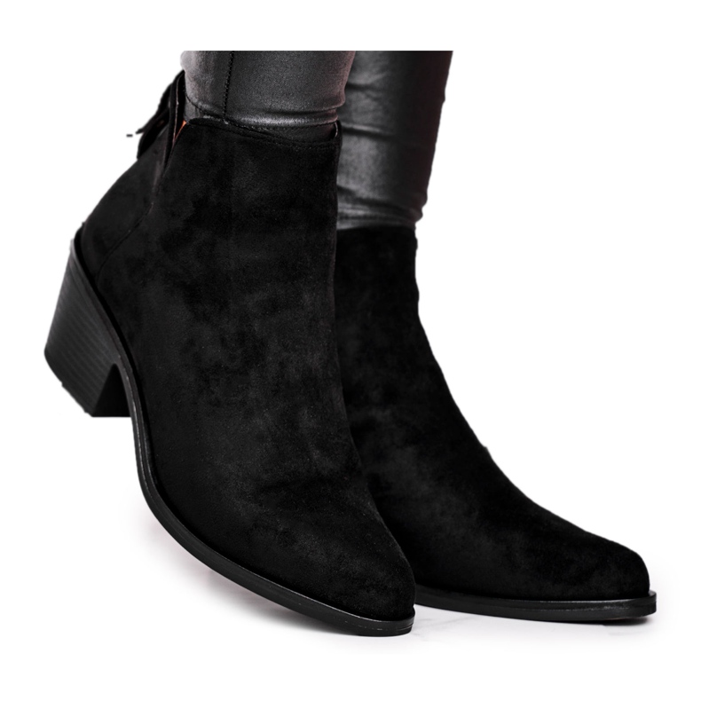 S.Barski Dámské kozačky na podpatku zateplené podzimní černé mléčné černá