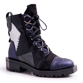Dámské kozačky kožené Maciejka Navy Blue 04184-17 / 00-3 námořnická modř