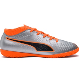Kopačky Puma One 4 Syn It Junior šedo-oranžové 104783 01 vícebarevný stříbro