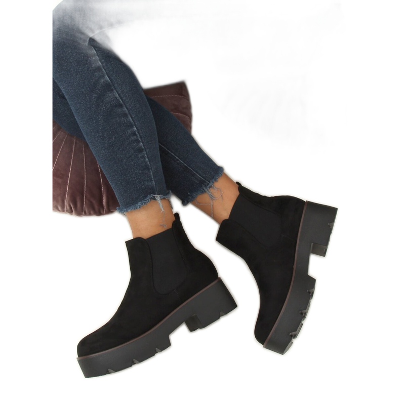 Černé boty Chelsea s vysokou podrážkou černé 8B987 Black černá