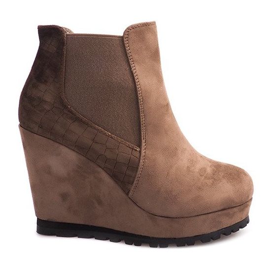 Semišové klínové boty 7-GK7851B hnědý Semišové klínové boty 7-GK7851B hnědý