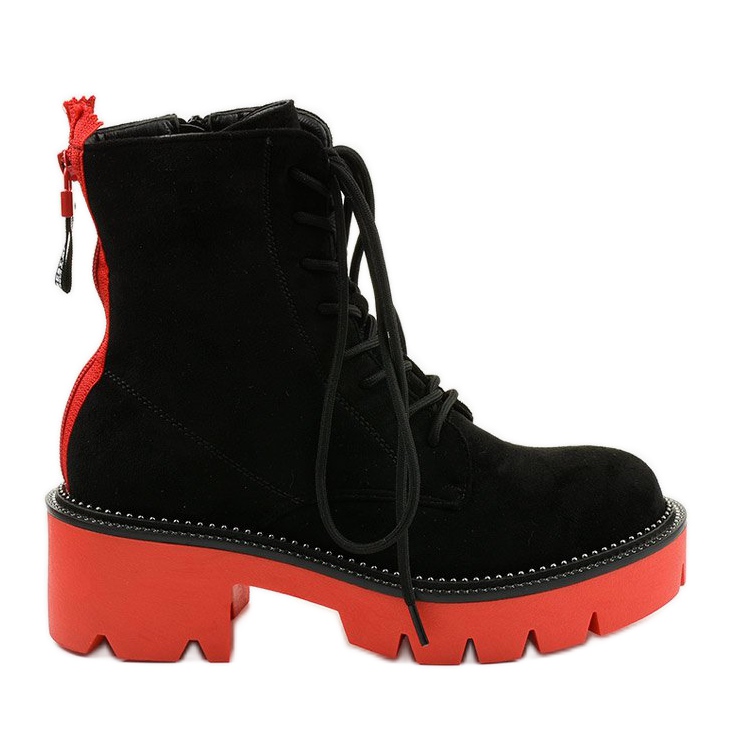 Černé semišové odstředivé šněrovací kotníkové boty černá oranžový
