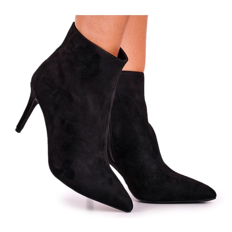 FB1 Dámské kozačky na vysokém podpatku semišové černé Beneco černá